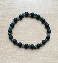 Load image into Gallery viewer, 7.1” Moss Life Bracelet- moss agate and lava beads aromatherapy bracelet