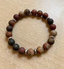 Load image into Gallery viewer, 6.7” Picasso Jasper Bracelet- Silver toned accents