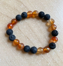 Load image into Gallery viewer, 6.8” Faceted Carnelian Bracelet - Carnelian and Lava Beads aromatherapy *one left*