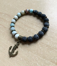 Load image into Gallery viewer, 7” Anchor Bracelet- bronze accents and aromatherapy and amazonite