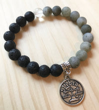 Load image into Gallery viewer, 6.9” Libra Life Bracelet aromatherapy lava beads matte labradorite with libra charm