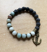 Load image into Gallery viewer, 7” Anchor Bracelet- bronze accents and aromatherapy and amazonite