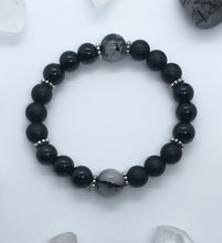Load image into Gallery viewer, 6.75” Pure Thoughts Bracelet- black tourmalinated Quartz and black Agate