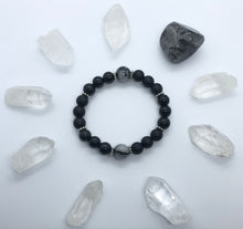 Load image into Gallery viewer, 6.75” Pure Thoughts Bracelet- black tourmalinated Quartz and black Agate