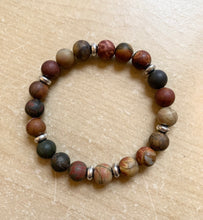 Load image into Gallery viewer, 6.7” Picasso Jasper Bracelet- Silver toned accents