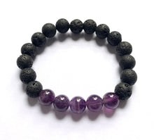 Load image into Gallery viewer, 6.7” XSmall Amethyst Energy Bracelet- lava beads aromatherapy and amethyst