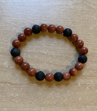 Load image into Gallery viewer, 6.9” Golden Touch Bracelet- gold sandstone and lava beads aromatherapy bracelet