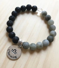 Load image into Gallery viewer, 6.9” Libra Life Bracelet aromatherapy lava beads matte labradorite with libra charm