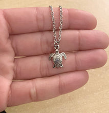 Load image into Gallery viewer, Dreams of a Turtle - turtle charm necklace with stainless steel chain and lobster clasp and turtle charm spirit animal necklace