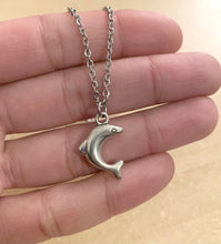 Load image into Gallery viewer, Dolphins of the Sea Necklace- stainless steel necklace with dolphin charm