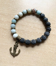 Load image into Gallery viewer, 7” Anchor Bracelet- bronze accents and aromatherapy and amazonite