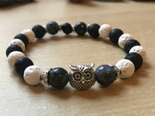 Load image into Gallery viewer, 7.5” Night Life Owl Bracelet- lava beads aromatherapy