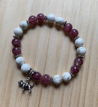 Load image into Gallery viewer, 7.3” Bulldog Life bracelet-howlite and red aventurine with silver accents and bulldog charm