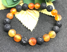 Load image into Gallery viewer, 6.8” Faceted Carnelian Bracelet - Carnelian and Lava Beads aromatherapy *one left*