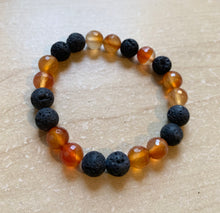 Load image into Gallery viewer, 6.8” Faceted Carnelian Bracelet - Carnelian and Lava Beads aromatherapy *one left*