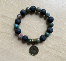 Load image into Gallery viewer, 6.9” Born to Live Stretchy Bracelet- Indian Agate and Lava beads aromatherapy 10mm beads
