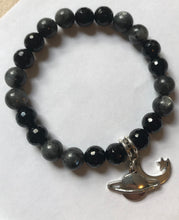 Load image into Gallery viewer, Astronomy Bracelet- Black Labradorite and Black Onyx with Saturn and moon star charm