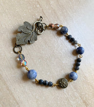 Load image into Gallery viewer, 8.25” Unique Leaf Clasp bronze bracelet with sodalite