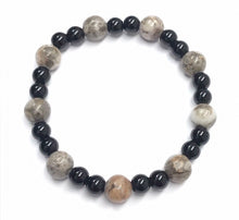 Load image into Gallery viewer, 6.8” Maifanite 8mm beads and black agate 6mm beads Youth Bracelet