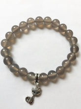 Load image into Gallery viewer, 7.1” Superstitious Bracelet - gray Quartz with silver cat charm