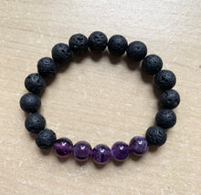 Load image into Gallery viewer, 6.7” XSmall Amethyst Energy Bracelet- lava beads aromatherapy and amethyst