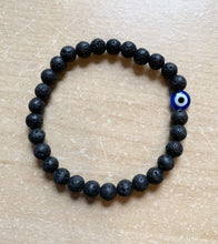 Load image into Gallery viewer, 7.1” Evil Eye Bracelet 6mm Lava Bead Bracelet Aromatherapy