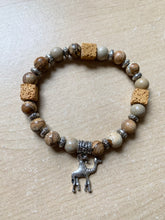 Load image into Gallery viewer, 7.5” Camel’s Life Bracelet - picture Jasper crystals with square yellow lava beads aromatherapy bracelet
