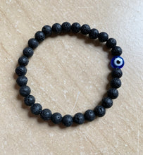 Load image into Gallery viewer, 7.1” Evil Eye Bracelet 6mm Lava Bead Bracelet Aromatherapy
