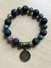 Load image into Gallery viewer, 6.9” Born to Live Stretchy Bracelet- Indian Agate and Lava beads aromatherapy 10mm beads