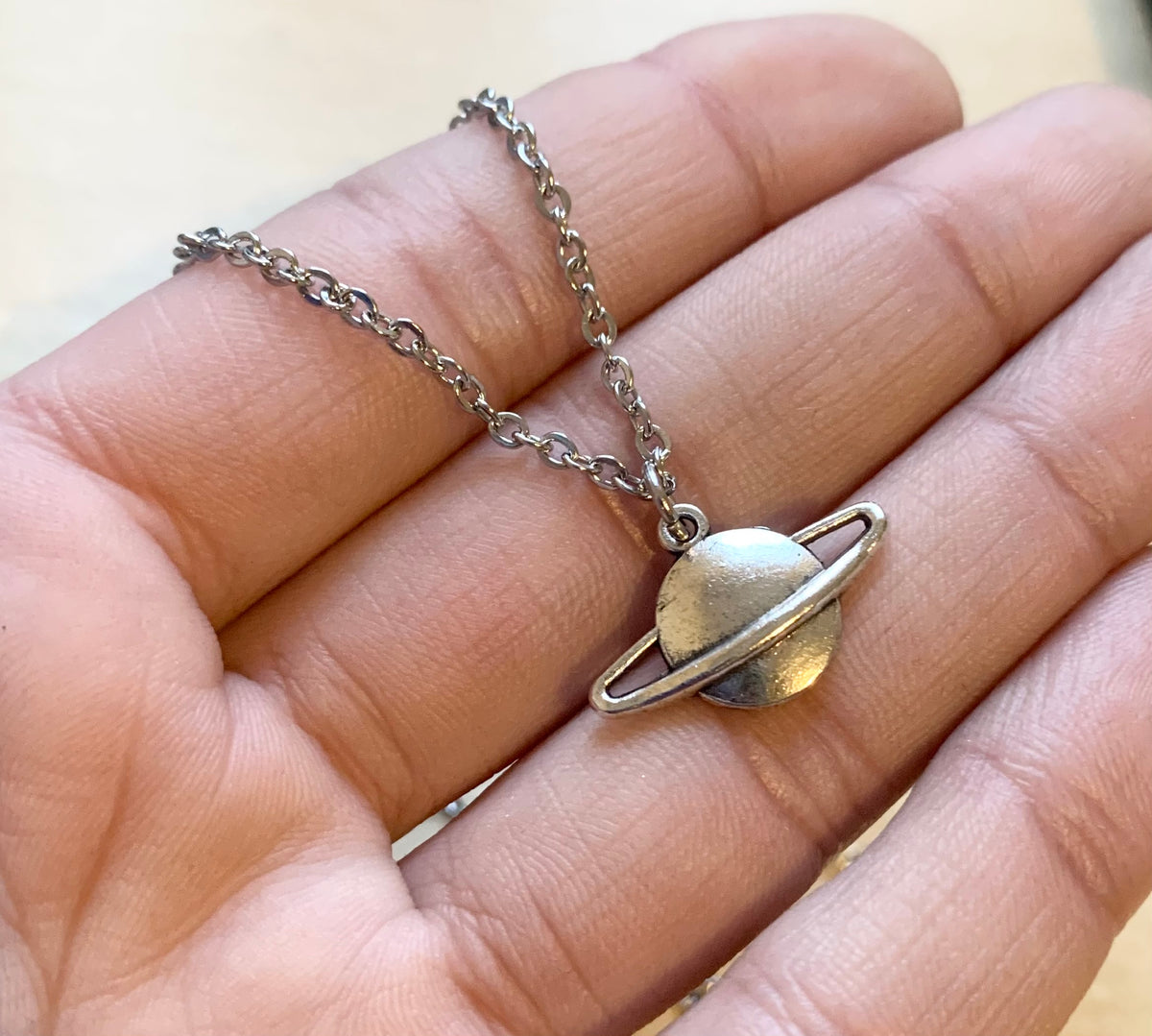 Saturn Necklace planet Saturn charm with stainless steel chain
