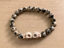 Load image into Gallery viewer, Twin Skull Bracelet - Dalmatian jasper and Howlite