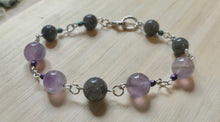 Load image into Gallery viewer, 8.25” Lavender Thoughts Lobster Clasp Bracelet- Amethyst, Labradorite, and Bloodstone