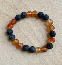 Load image into Gallery viewer, 6.8” Faceted Carnelian Bracelet - Carnelian and Lava Beads aromatherapy *one left*