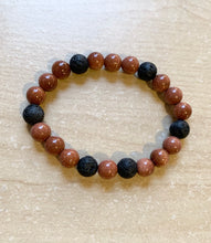 Load image into Gallery viewer, 6.9” Golden Touch Bracelet- gold sandstone and lava beads aromatherapy bracelet