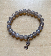 Load image into Gallery viewer, 7.1” Superstitious Bracelet - gray Quartz with silver cat charm