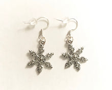 Load image into Gallery viewer, Snowflake Star Earrings Sterling Silver Hooks