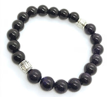 Load image into Gallery viewer, 6.9” Starry bracelet- Blue Sanstone and Rainbow Obsidian bracelet with antiqued silver accents