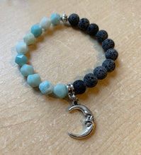 Load image into Gallery viewer, 6.8” Crescent Moon Bracelet- Aromatherapy, Amazonite, Moon Charm