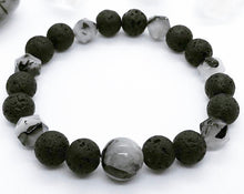 Load image into Gallery viewer, 6.9” Lucid Dreams Bracelet - Lava beads and Tourminalated Quartz *LIMITED ONE LEFT*