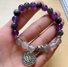 Load image into Gallery viewer, Pisces World Bracelet- Amethyst, Labradorite, and gray quartz