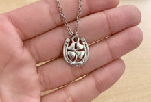 Load image into Gallery viewer, Twice the Luck Necklace - 4 Leaf Clover with Horseshoe charm