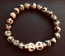 Load image into Gallery viewer, Twin Skull Bracelet - Dalmatian jasper and Howlite