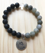 Load image into Gallery viewer, 6.9” Libra Life Bracelet aromatherapy lava beads matte labradorite with libra charm