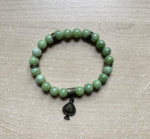 Load image into Gallery viewer, Jade Spade Bracelet - jade crystal with bronze accents and bronze spade charm