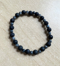 Load image into Gallery viewer, 7.4” Mood Bracelet- black labradorite and lava beads