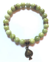 Load image into Gallery viewer, Jade Spade Bracelet - jade crystal with bronze accents and bronze spade charm