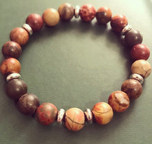 Load image into Gallery viewer, 6.7” Picasso Jasper Bracelet- Silver toned accents