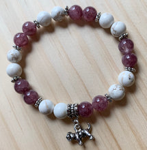 Load image into Gallery viewer, 7.3” Bulldog Life bracelet-howlite and red aventurine with silver accents and bulldog charm
