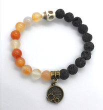 Load image into Gallery viewer, 7.3” Carnelian crystal Time charm Bracelet- Carnelian and lava beads aromatherapy bracelet
