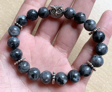 Load image into Gallery viewer, 6.75” Owl Intuition Bracelet- Larvikite black labradorite 8mm beads
